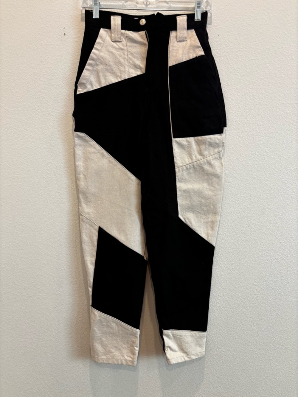 Topshop Denim Patchwork Jeans in black and ecru Size 2